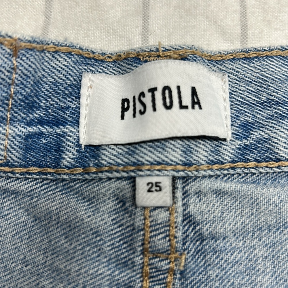 Pistola Women's Frayed Hem Jean Shorts - Light Blue, Distressed Shorts, Button - Picture 2 of 11